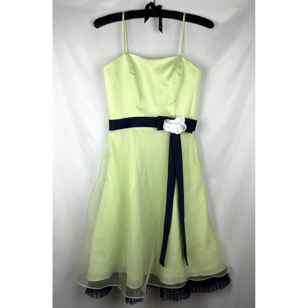 Alfred Angelo Vintage Dress 8 Pistachio Green Navy Tulle Flower Prom Bridesmaid
